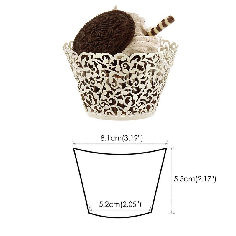 GOLF 100Pcs Cupcake Wrappers Artistic Bake Cake Paper Filigree Little Vine Lace Laser Cut Liner Baking Cup Wraps Muffin CaseTrays for Wedding Party Birthday Decoration (Beige) - Image 2